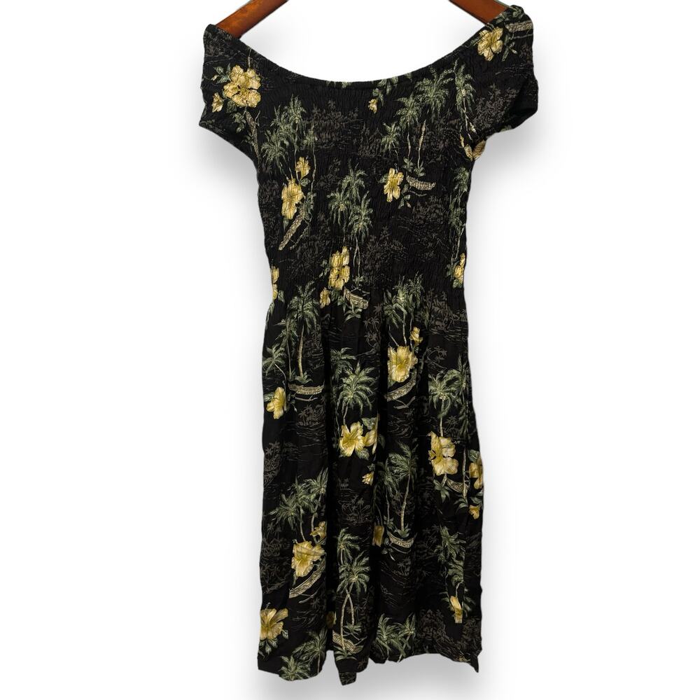Aloha Hut Hawaii Smocked Off the Shoulder Floral Midi Dress One Size Fits All